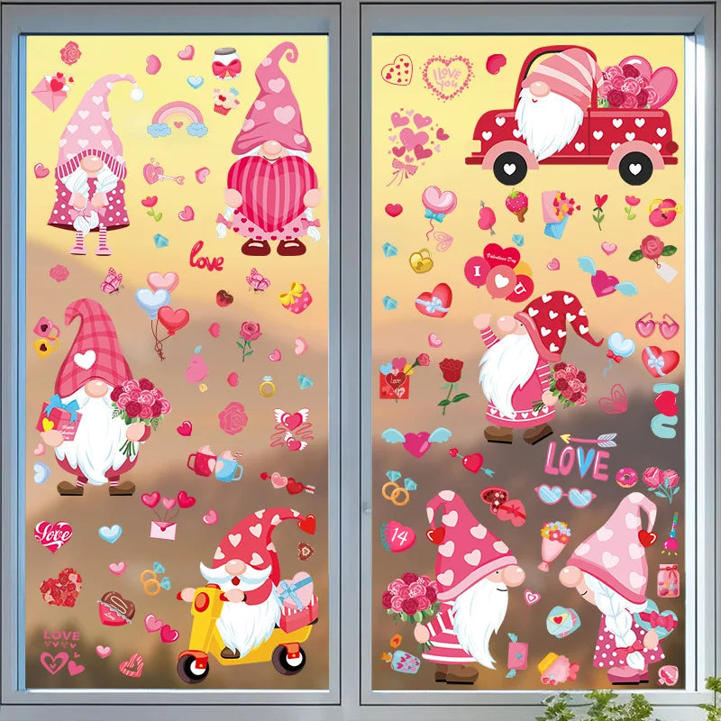 9-Sheet Valentine's Gnome & Heart Window Stickers Decals Window Stickers Babs