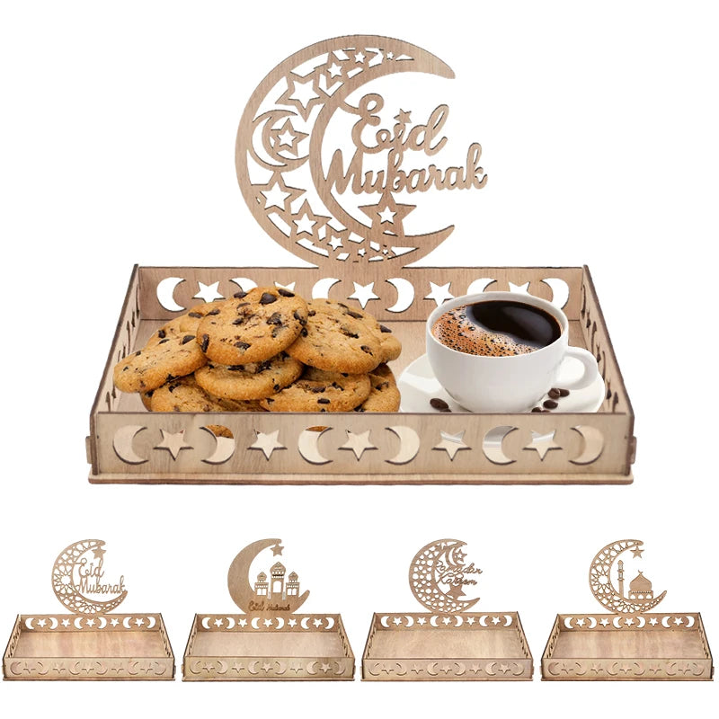 Wooden Eid Mubarak Food Tray – Ramadan Cake Display & Décor Wooden Serving Tray Babs