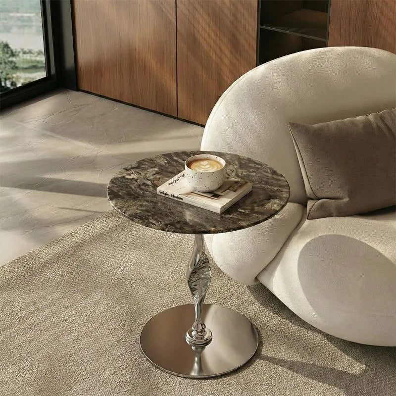 Modern Round Marble Side Table – Minimalist Stainless Steel Legs Marble Side Table Babs Gold-45CM