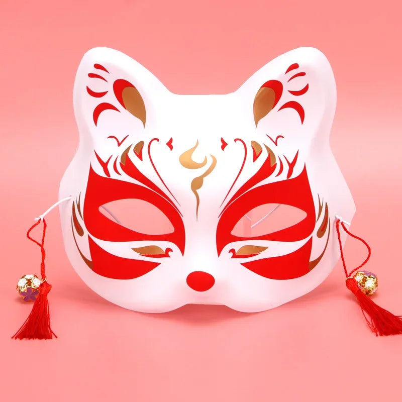 Anime Fox Cat Half Face Mask with Bell Tassels | Halloween Costume Face Mask Babs