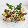 Red Silk Rose Artificial Bouquet – Wedding & Home Decor Artificial Flower Bouquet Babs Dark Khaki 1pc