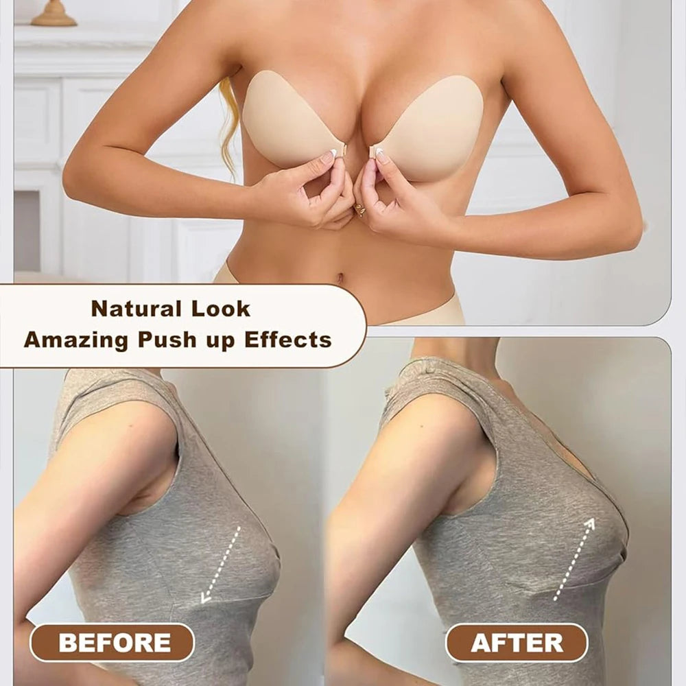 Adhesive Strapless Sticky Bra – Invisible Silicone Push Up Adhesive Silicone Bra Babs