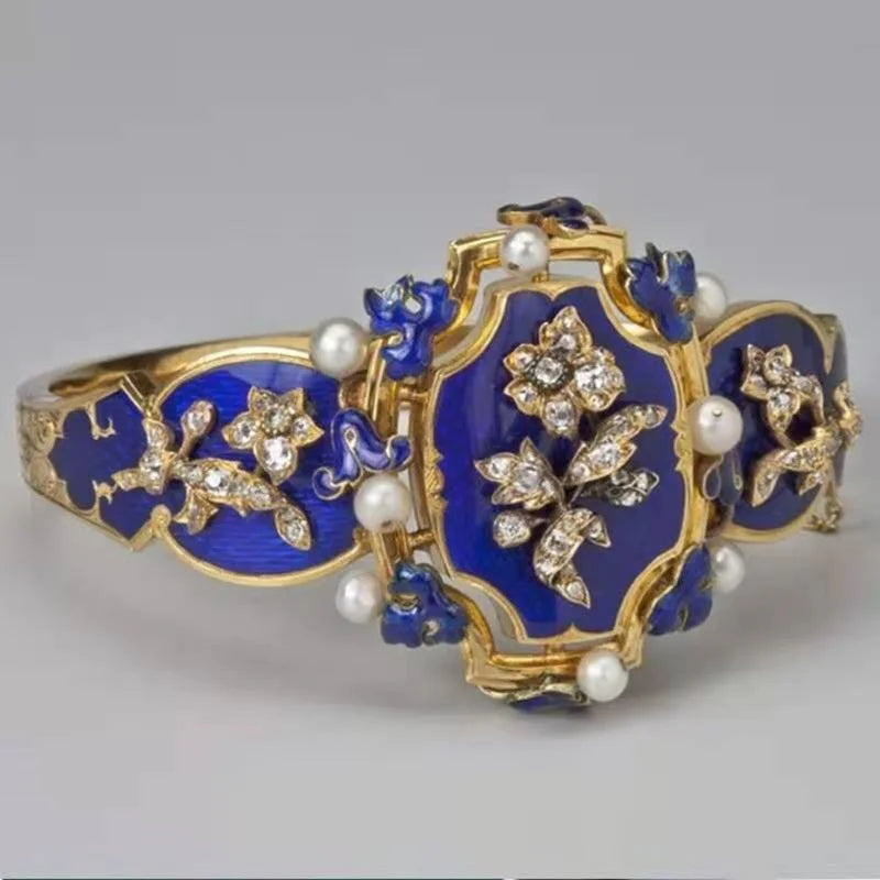 Retro Ink Blue Wreath Engraving Ring – Gothic Punk Cocktail Fashion Cocktail Ring Babs a 11