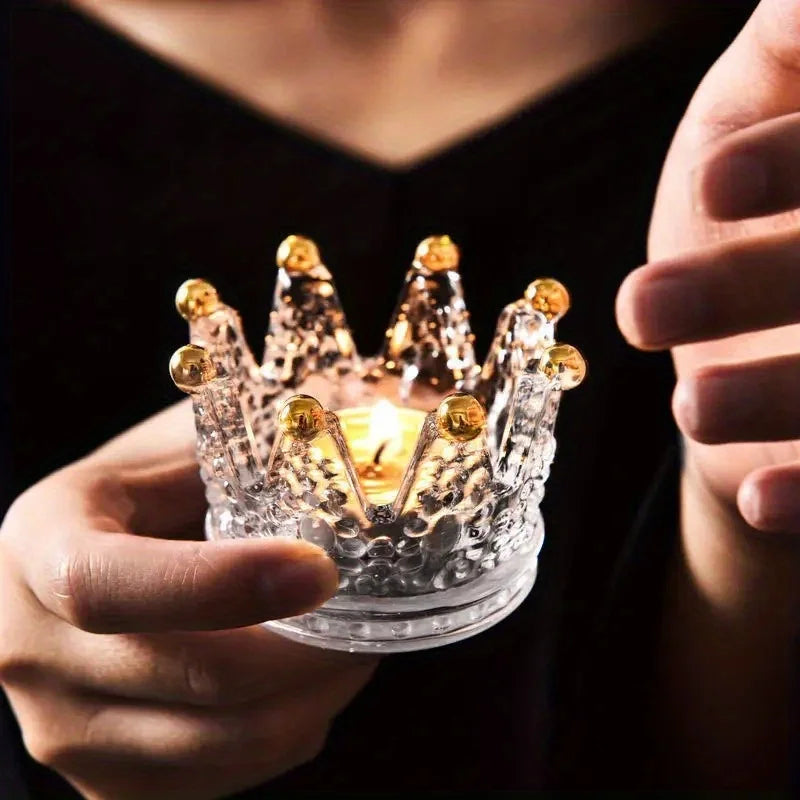 Crystal Crown Glass Tealight Candle Holder | Home Décor Glass Candle Holder Babs