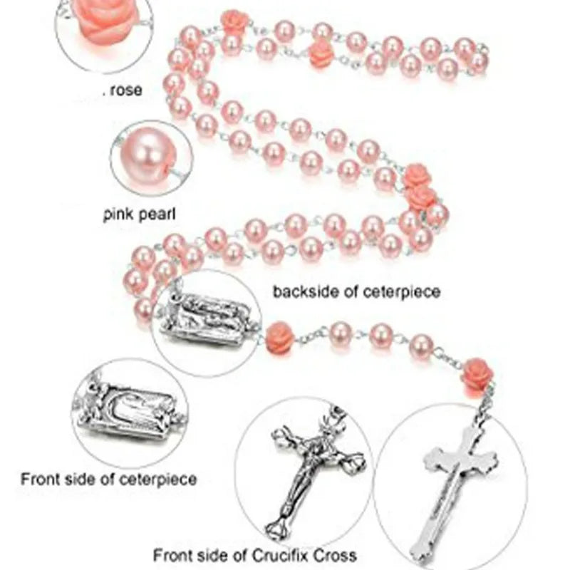 Polymer Clay Bead Rosary Cross Necklace | Catholic Gift Religious Pendant Necklace Babs