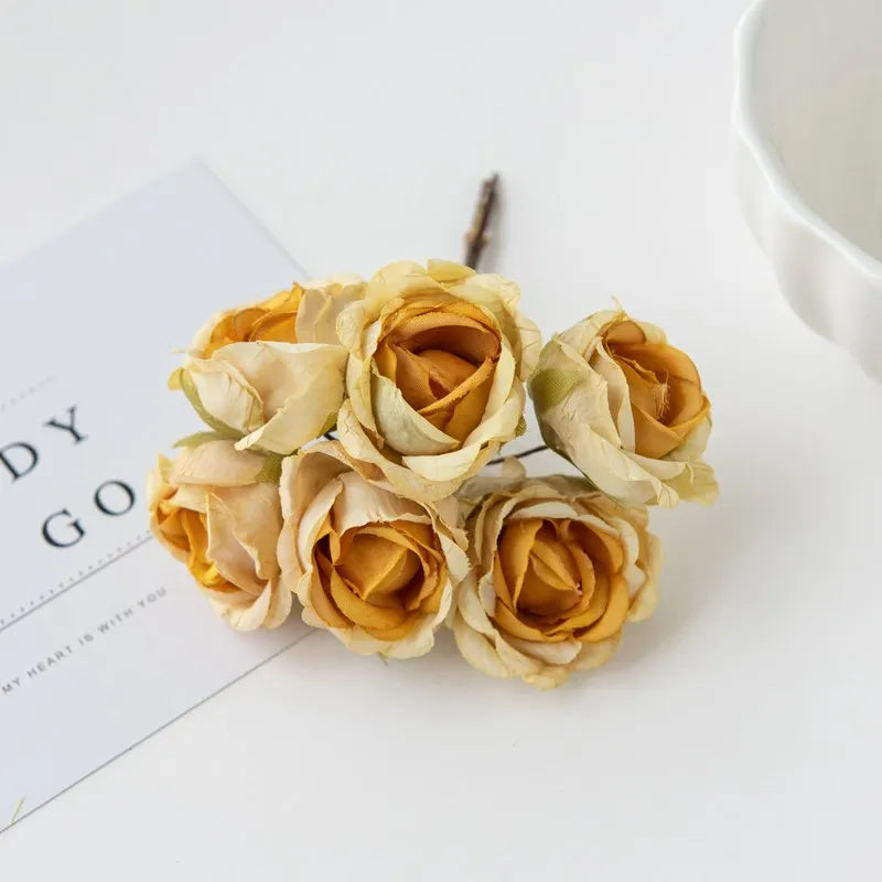 Artificial Silk Tea Rose Bouquet for Wedding & Home Decor Artificial Flower Bouquet Babs YELLOW 3 pieces