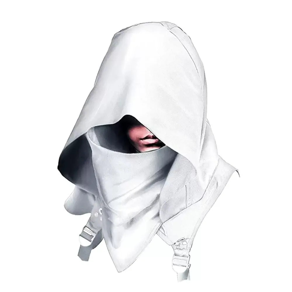 Medieval Hooded Cowl Cloak Hat | Cosplay Cape Scarf Black/White Cosplay Cloak Hat Babs White