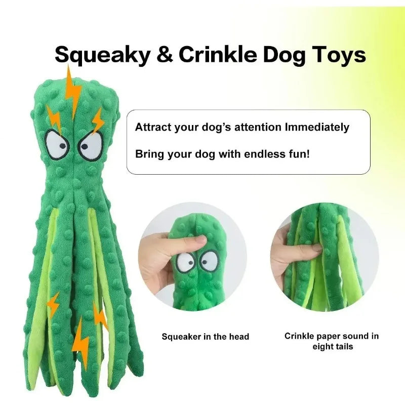 Interactive Squeaky Octopus Dog Toy – Plush Chew & Teething Interactive Dog Toy Babs