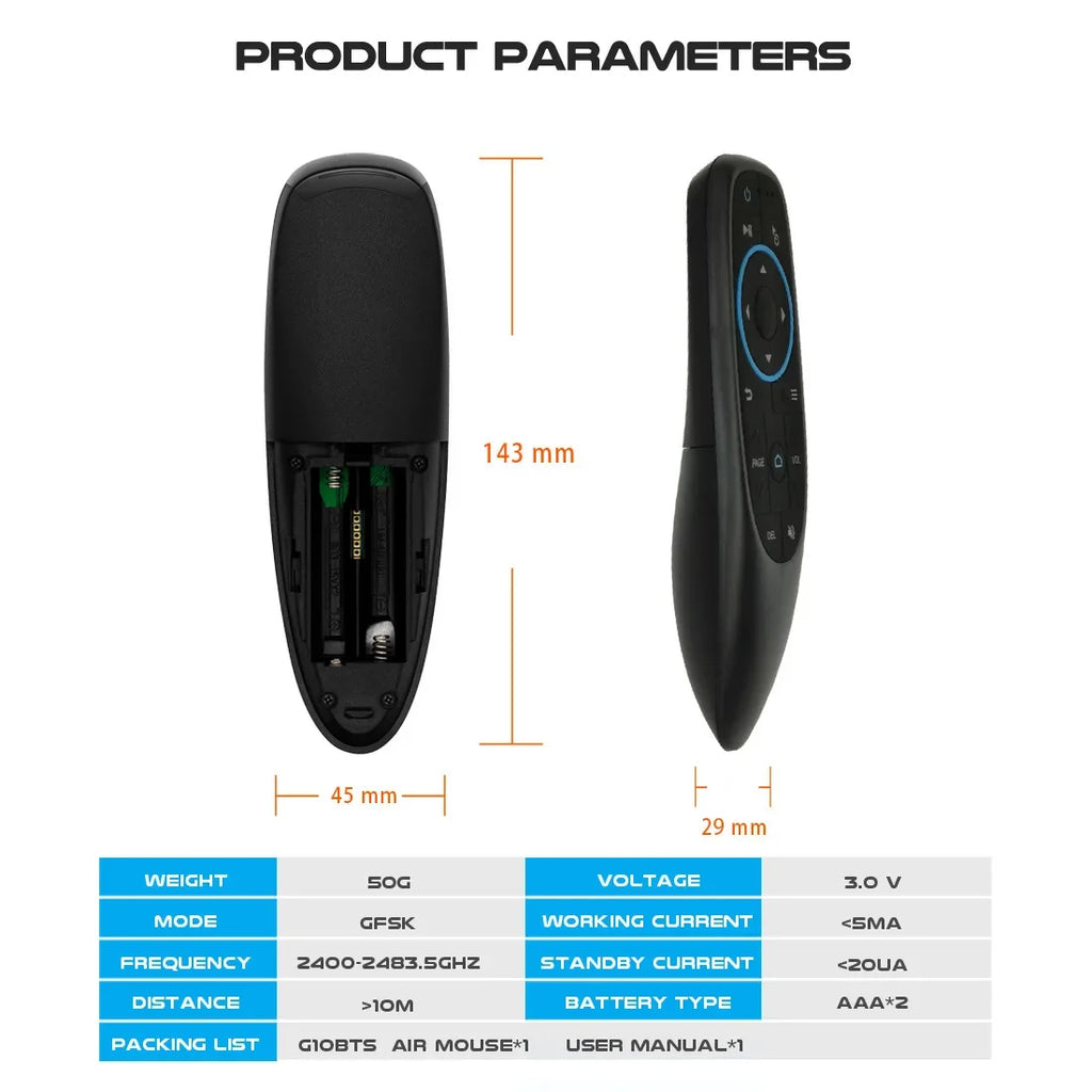 G10BTS Bluetooth 5.0 Air Mouse Remote – Gyroscope & IR Learning Wireless Air Mouse Remote Babs