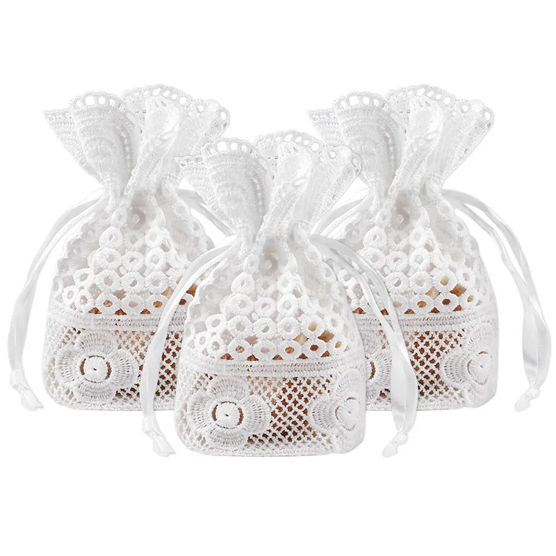 3pcs White Lace Drawstring Gift Bags | Wedding & Party Favors Lace Gift Bags Babs White 3Pcs