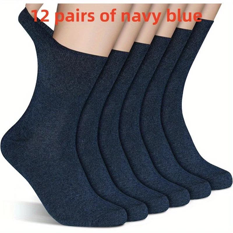 12 Pairs Loose-Top Breathable Knit Socks with Elastic Cuffs Casual Knit Socks Babs Blue One Size