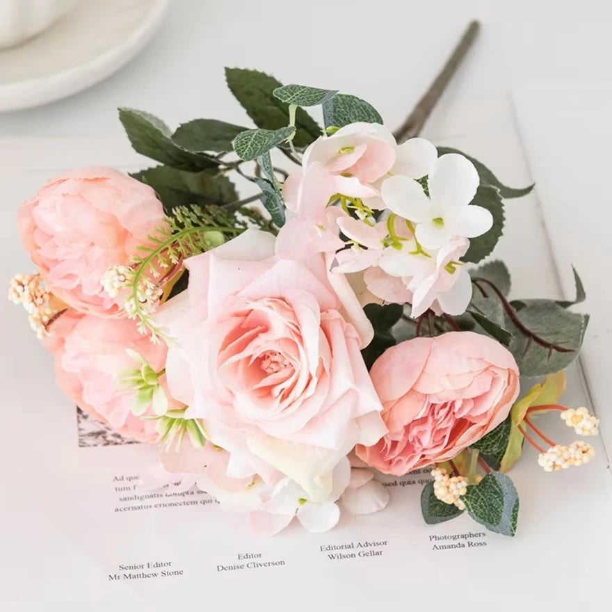 Silk Artificial Flowers Bouquet – Roses, Hydrangea & Peony Artificial Flower Bouquet Babs