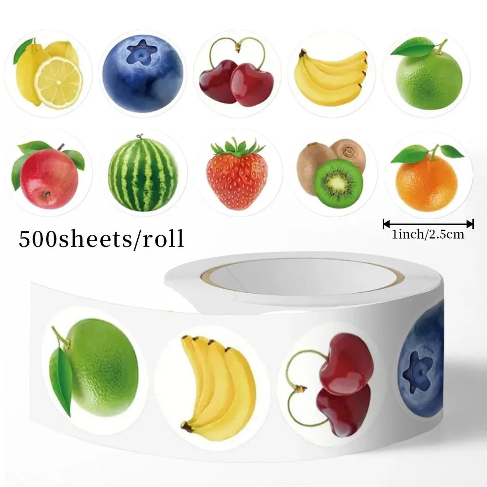 500PCS Fruit Stickers Roll – Waterproof DIY Decals for Laptop & Phone Decorative Sticker Roll Babs