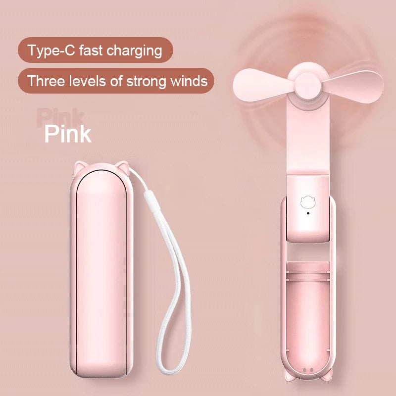 Foldable Portable Mini Fan – USB Rechargeable Handheld Fan Handheld Mini Fan Babs Pink
