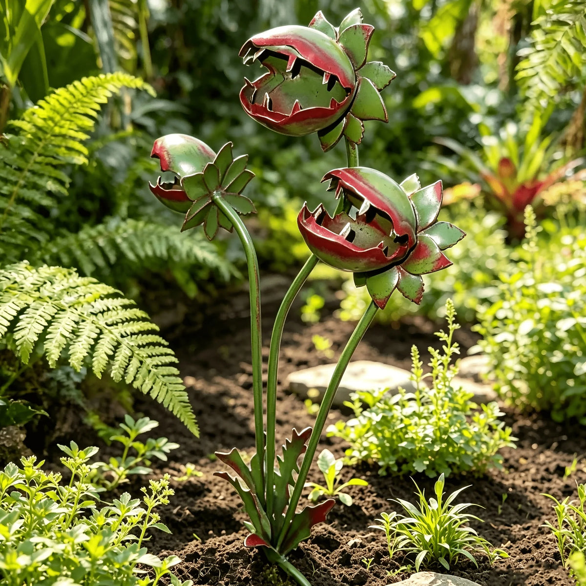 Metal Venus Flytrap Garden Stake – Carnivorous Plant Yard Art Metal Garden Stake Babs