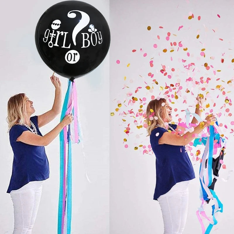 36" Giant Gender Reveal Balloon Set – Blue & Pink Confetti Gender Reveal Balloon Babs