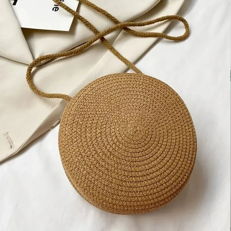 Round Straw Crossbody Bag – Minimalist Women's Summer Purse Straw Crossbody Bag Babs