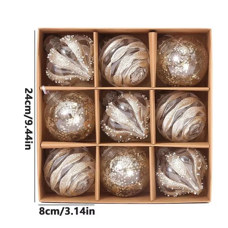 9PCS Christmas Ball Ornaments 8CM – Champagne & White Xmas Decor Christmas Ball Ornaments Babs