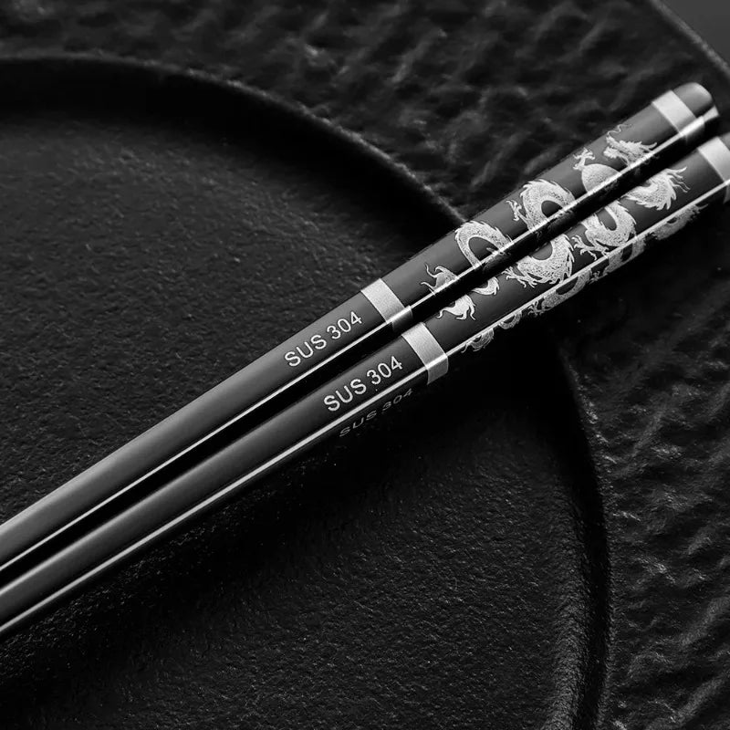 304 Stainless Steel Chopsticks | Laser Dragon Pattern Non-Slip Stainless Steel Chopsticks Babs