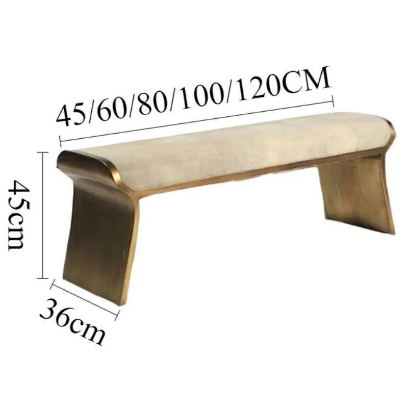 Modern Gold Metal Cushioned Bench – Luxury Bedroom & Vanity Stool Cushioned Accent Bench Babs