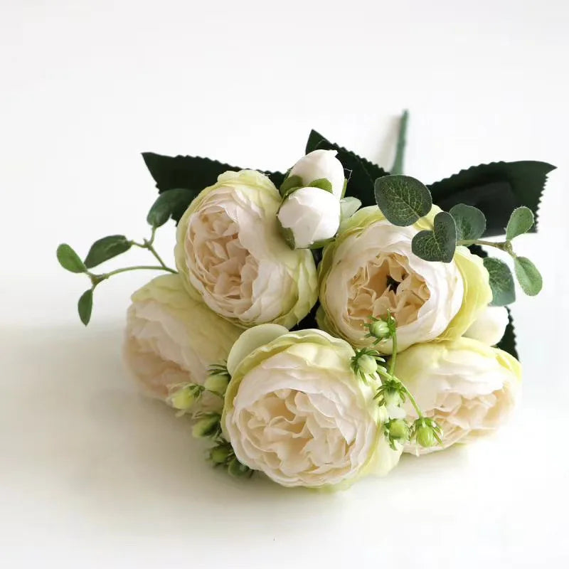 Silk Peony Rose Artificial Bouquet – Wedding & Home Décor Artificial Flower Bouquet Babs Beige