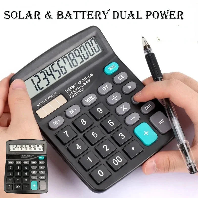 12-Digit Solar & Battery Calculator – Large LCD Display Desktop Calculator Babs