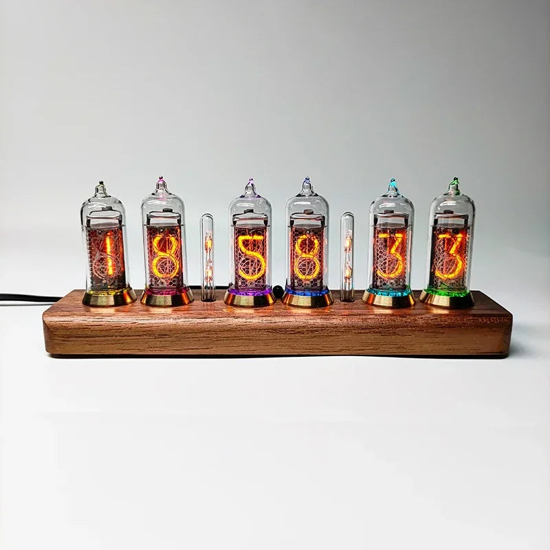 IN-14 Nixie Tube Clock 6-Digit RGB Walnut Wood Desk Clock Nixie Tube Desk Clock Babs