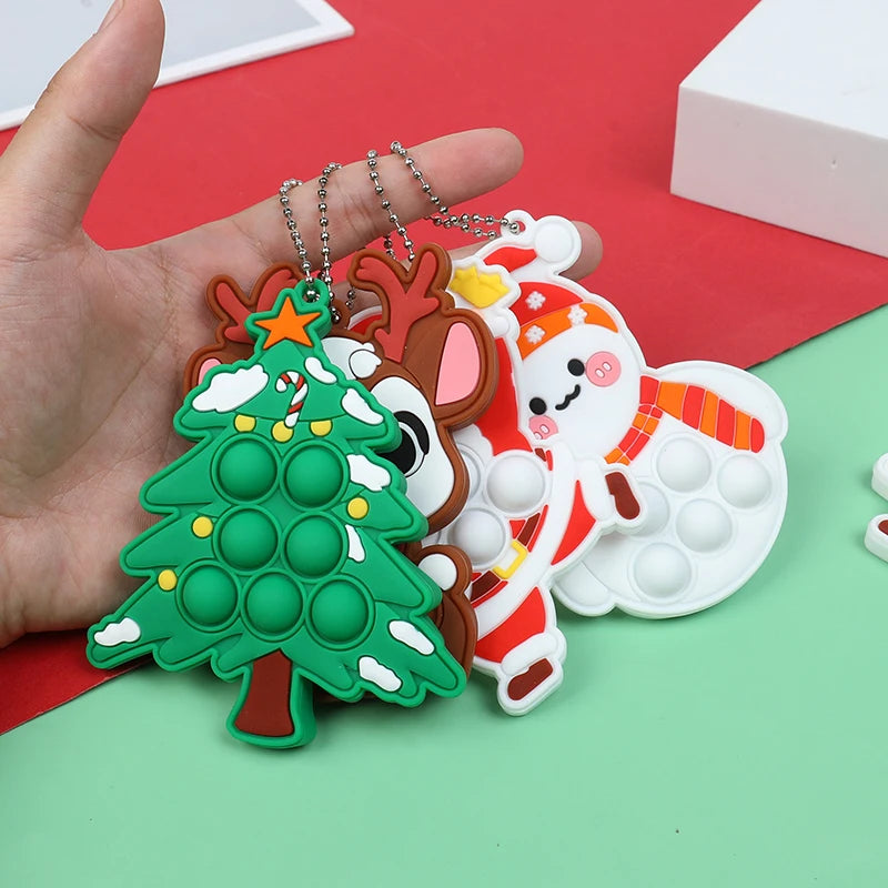 Christmas Silicone Pop Keychain Fidget Toys | Xmas Gift 1/3/5 Pcs Holiday Fidget Keychain Babs