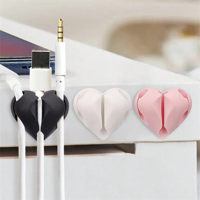 2pcs Heart-Shaped Cable Winder Organizer & USB Cable Clips Cable Winder Clips Babs