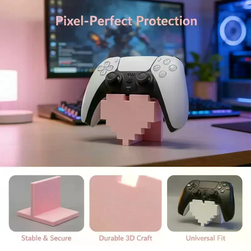 3D Printed Pixel Heart Game Controller Stand | Desktop Display Controller Display Stand Babs