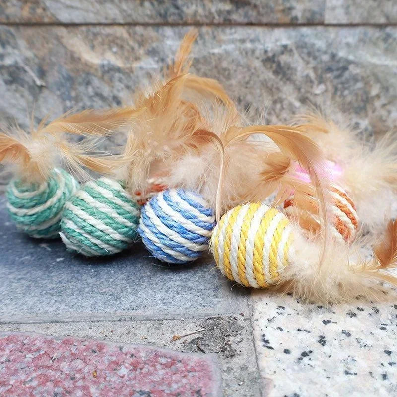 Sisal Feather Ball Cat Scratch Toys – Pack of 1/2/5/10 Cat Scratch Toy Babs 10Pcs Random color