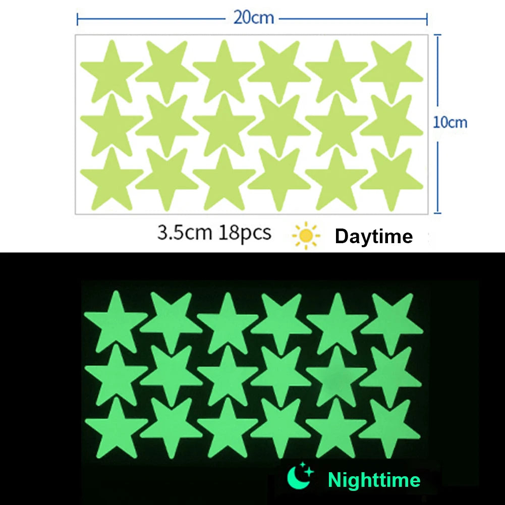 Glow in the Dark 3D Star Wall Stickers – Kids Room Decor Wall Stickers Babs YG214 18pcs