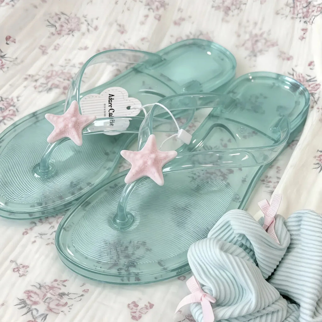 Mint Green Starfish Flip Flops – Transparent Beach Sandals Beach Flip Flops Babs