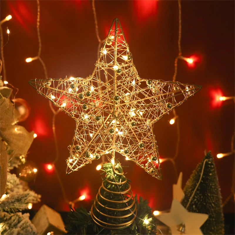 LED Star Tree Topper with Pearl Wire Lights – Gold & Silver Christmas Tree Topper Babs