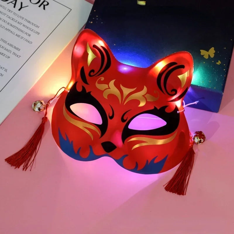 LED Light-Up Anime Fox Cat Half Face Mask – Cosplay Party LED Costume Mask Babs