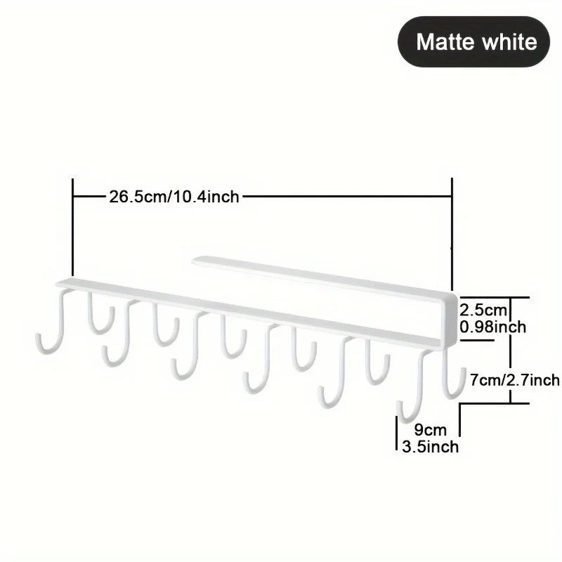 Under Cabinet Cup Holder & Kitchen Hanging Hooks – Iron Cabinet Hook Organizer Babs White