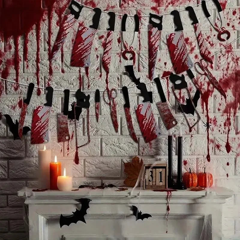 Halloween Hanging Bloody Knife Banner Horror Prop – 1-4 Sets Halloween Party Prop Babs