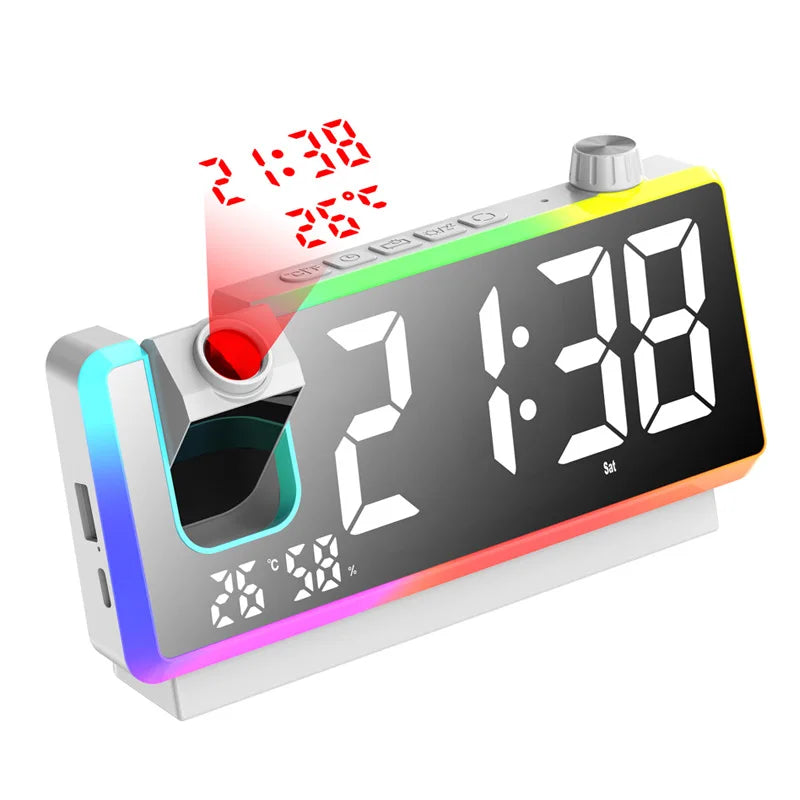 LED RGB Projection Desk Clock – Alarm, Temp & Date Display LED Projection Clock Babs