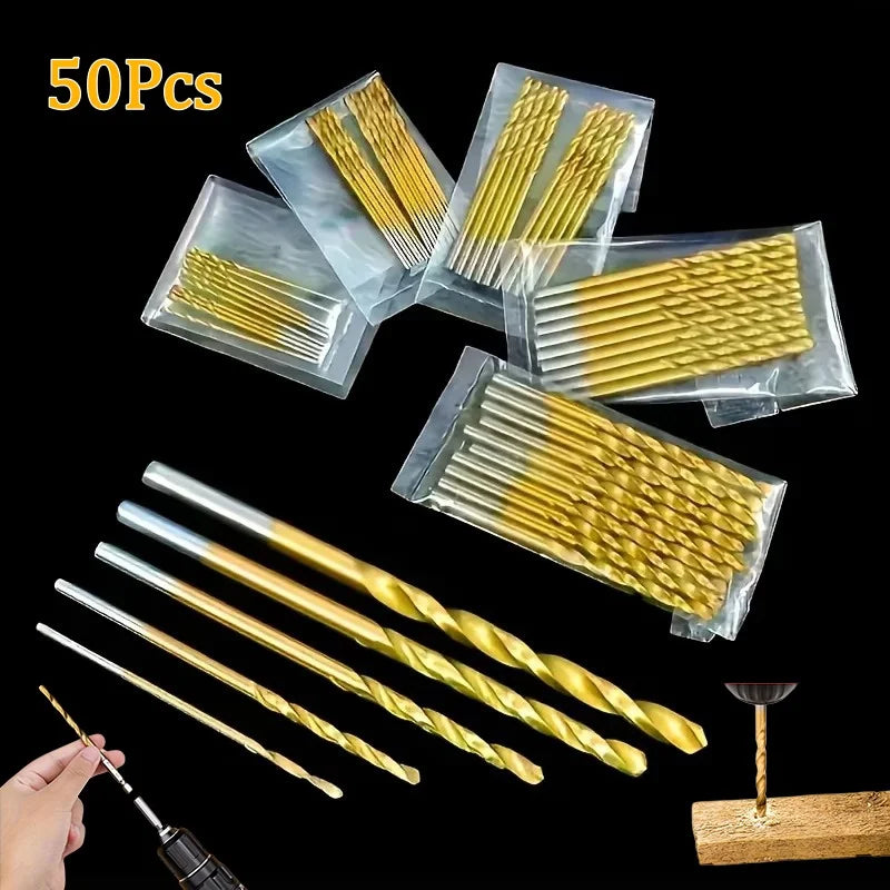 50PCS Titanium Twist Drill Bits 1mm–3mm | Wood & Metal DIY Twist Drill Bit Set Babs