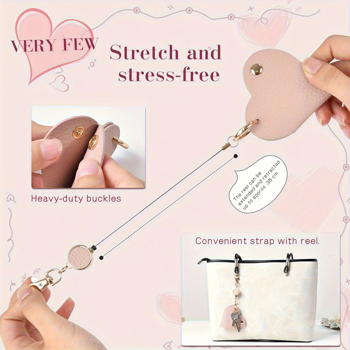 Heart-Shaped Leather Key Bag with Retractable Pull Tab Leather Key Holder Babs