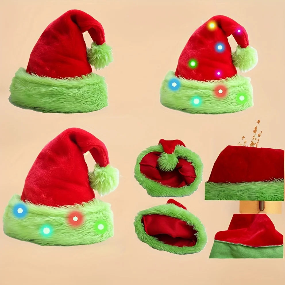 Christmas Santa Hat Gold Glitter Velvet Green Faux Fur Pom Pom Holiday Hat Babs