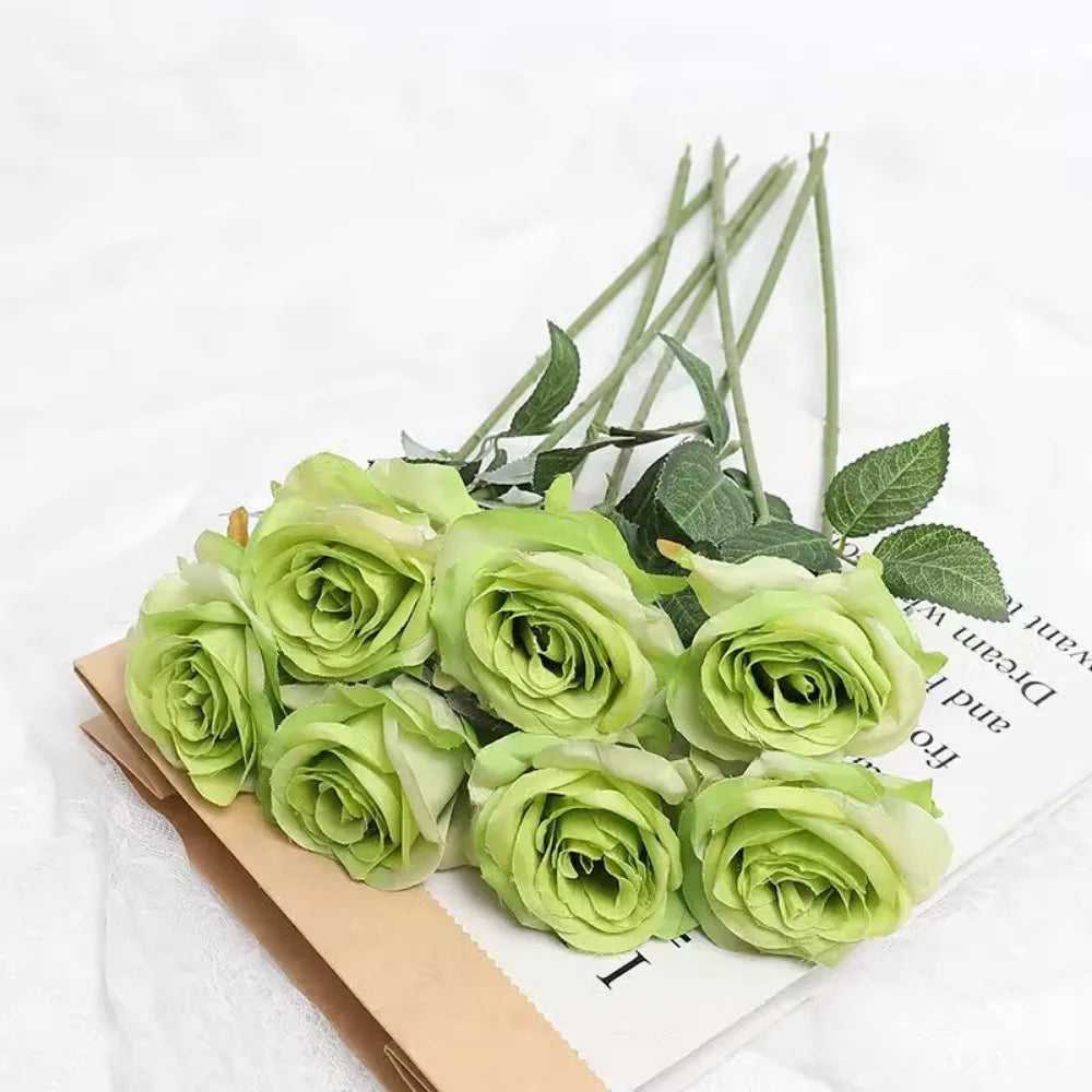 Tulip Rose Artificial Silk Flower Bouquet – 3/5 Pcs Home & Wedding Artificial Flower Bouquet Babs Green 3Pcs