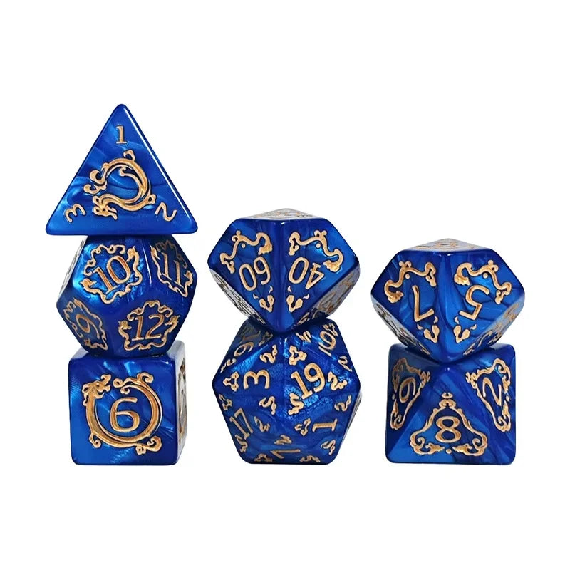 7-Piece Dragon Pattern Polyhedral DND Dice Set – D&D TRPG RPG Dice Set Babs Blue
