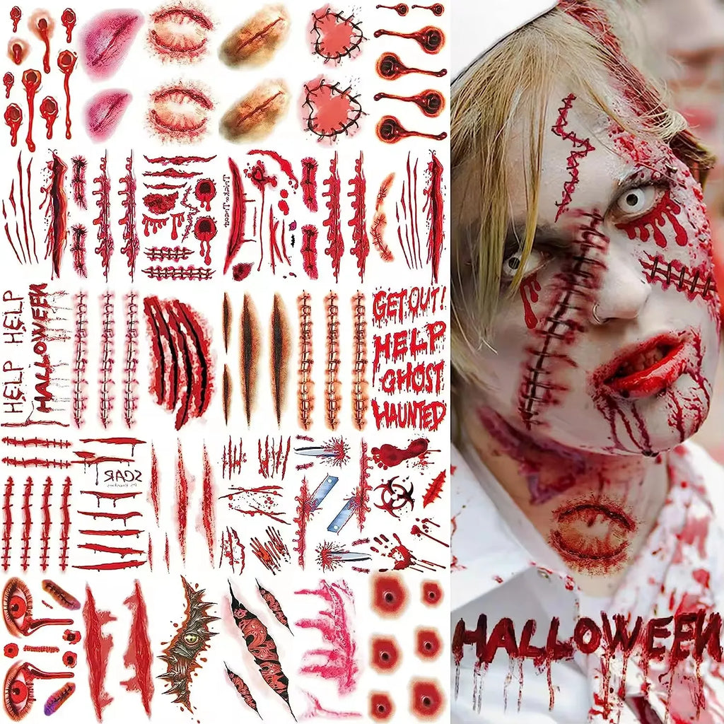Halloween Wound Temporary Tattoos – Realistic Blood FX Costume Temporary Tattoo Babs