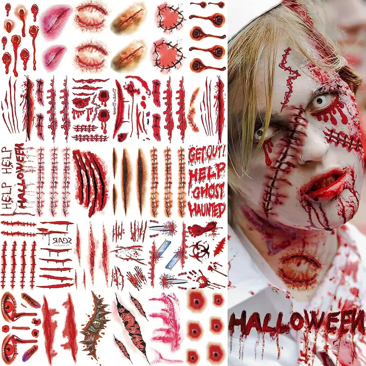 Halloween Wound Temporary Tattoos – Realistic Blood FX Costume Temporary Tattoo Babs