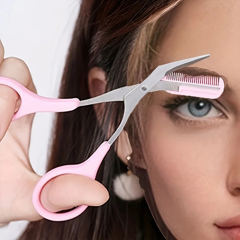 Pink Eyebrow Trimmer Scissors with Comb – Stainless Steel Eyebrow Trimmer Scissors Babs