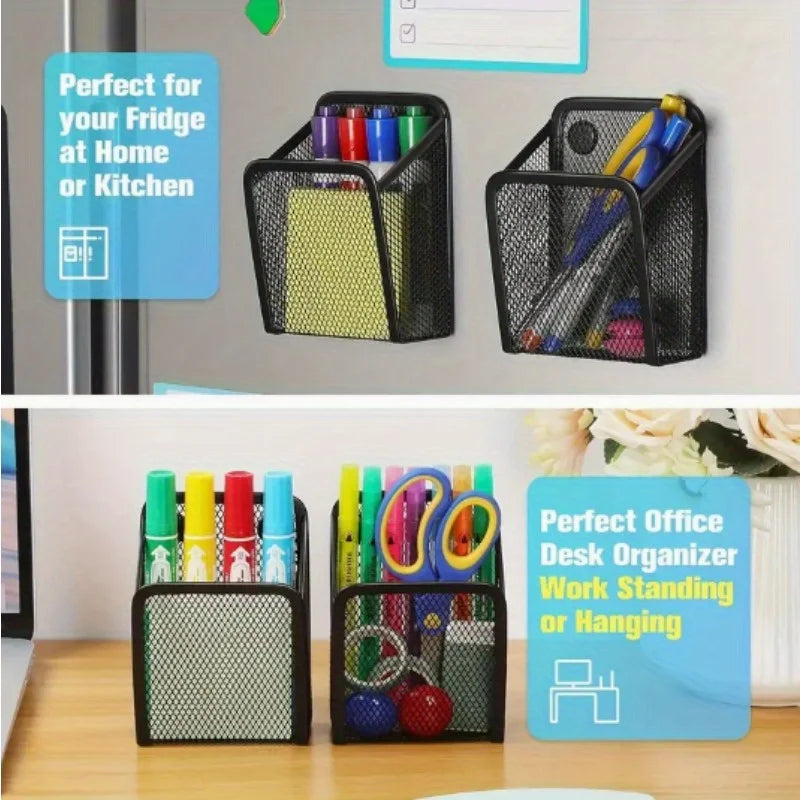 Magnetic Mesh Pen Holder – Strong Magnet Whiteboard Storage Box Magnetic Desk Organizer Babs