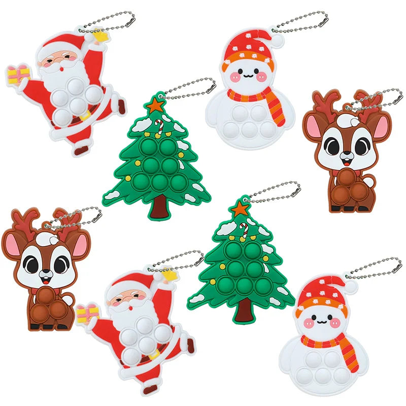 Christmas Silicone Pop Keychain Fidget Toys | Xmas Gift 1/3/5 Pcs Holiday Fidget Keychain Babs