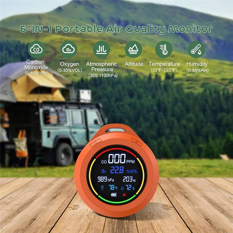6-in-1 CO & Air Quality Monitor: Altitude, Humidity & Temp Air Quality Monitor Babs