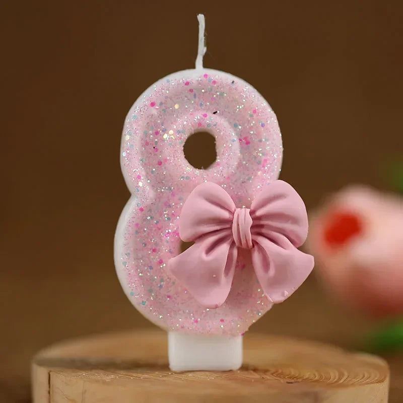 Pink Bow 3D Number Cake Candles – Birthday Party Decoration Number Cake Candles Babs